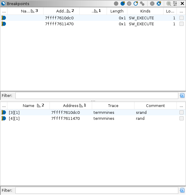 Populated breakpoints window