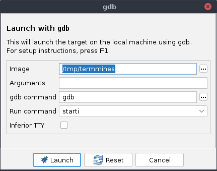 Launch GDB Dialog